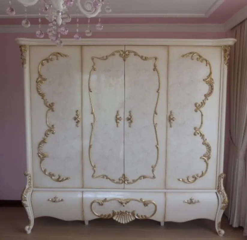 Bestpreis Casa Padrino Luxus Barock Schlafzimmerschrank Weiß / Creme / Gold 320 x 70 x H. 250 cm - Edler Massivholz Kleiderschrank - Schlafzimmer Möbel im Barockstil - Luxus Qualität