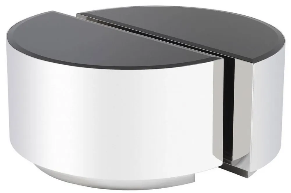 Casa Padrino Luxus Beistelltisch Set Silber / Schwarz - 2 halbkreisförmige Edelstahl Tische mit abgeschrägten Glasplatten - Luxus Wohnzimmer Möbel Highlight