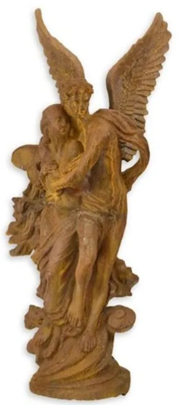 Wochenendangebot Casa Padrino Jugendstil Gartendeko Figur Engel Rostfarben H. 122 cm - Garten & Terrassen Deko Skulptur - Gusseisen Engelsfigur - Barock & Jugendstil Deko Accessoires