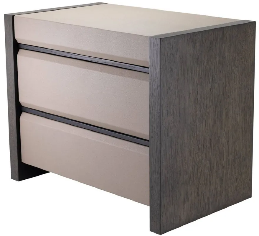 Casa Padrino Luxus Nachttisch Grau / Mokkafarben 76 x 46 x H. 61,5 cm - Beistelltisch mit 2 Schubladen und Lederoptik - Luxus Schlafzimmer Möbel Wochenendangebot