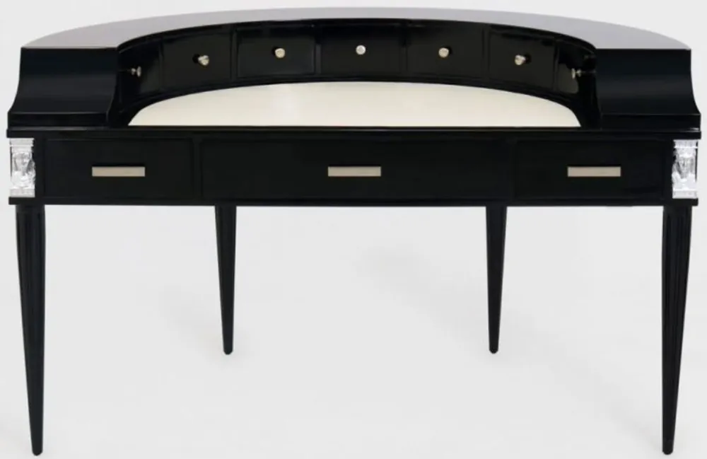 Abverkauf Casa Padrino Luxus Jugendstil Mahagoni Schreibtisch mit 10 Schubladen Schwarz / Silber / Grau / Weiß 144 x 79 x H. 91 cm - Halbrunder Bürotisch - Büromöbel - Luxus Qualität