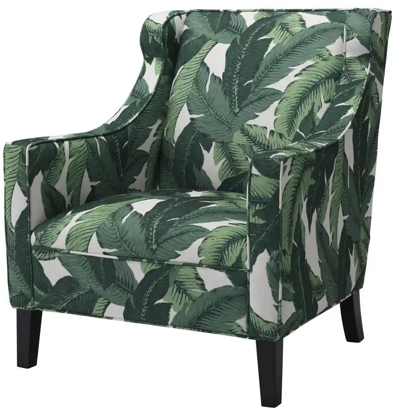 Casa Padrino Luxus Ohrensessel Grün / Weiß / Schwarz 74 x 81 x H. 89 cm - Wohnzimmer Sessel mit Palmenblätter Muster - Wohnzimmer Möbel Sonderaktion