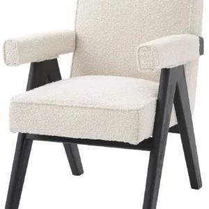Casa Padrino Luxus Esszimmerstuhl Creme / Schwarz 63 x 70 x H. 87,5 cm - Edler Küchenstuhl mit Armlehnen - Luxus Esszimmer Möbel Jetzt Kaufen