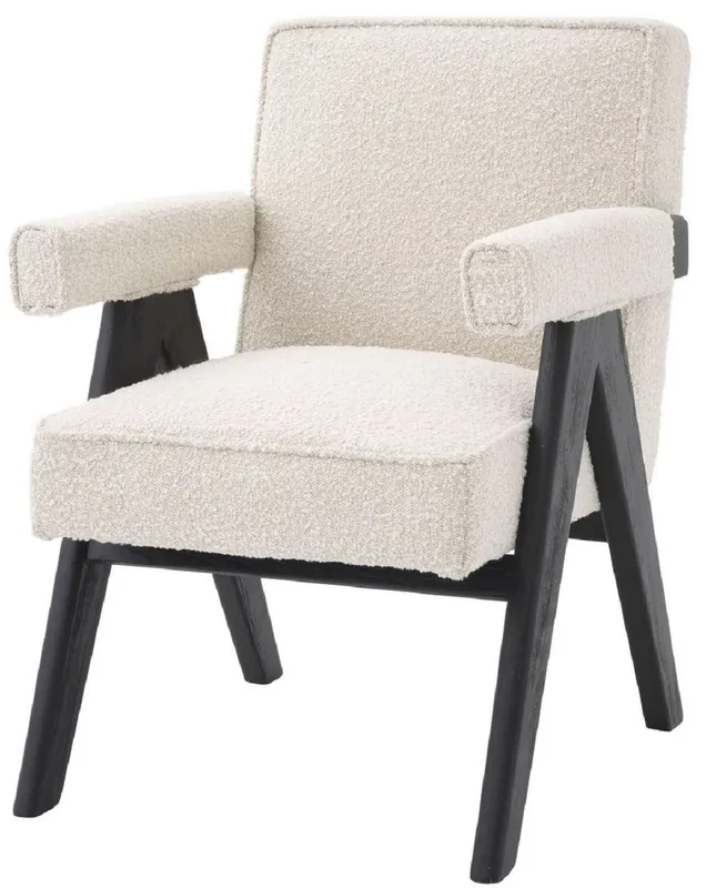 Casa Padrino Luxus Esszimmerstuhl Creme / Schwarz 63 x 70 x H. 87,5 cm - Edler Küchenstuhl mit Armlehnen - Luxus Esszimmer Möbel Jetzt Kaufen