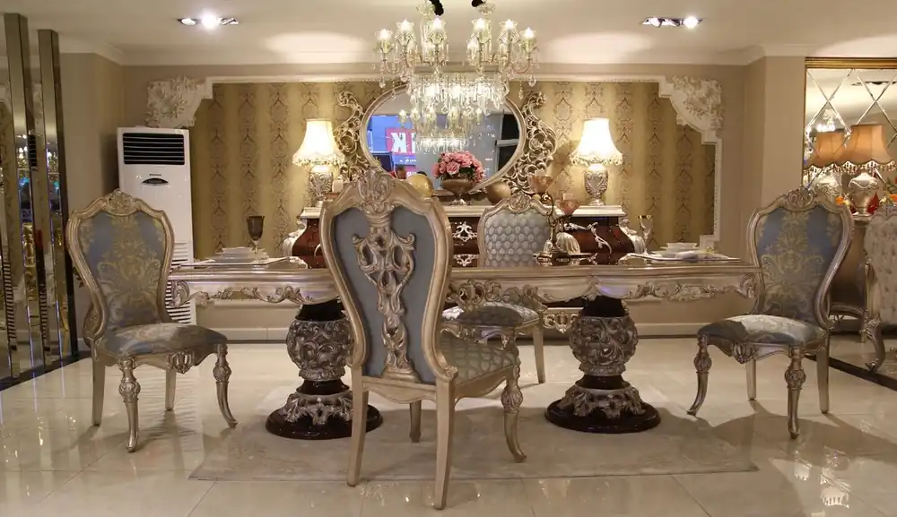 Casa Padrino Luxus Barock Esszimmer Set - 1 Esstisch & 8 Esszimmerstühle - Esszimmermöbel im Barockstil - Edel & Prunkvoll - Luxus Qualität Top-Angebot