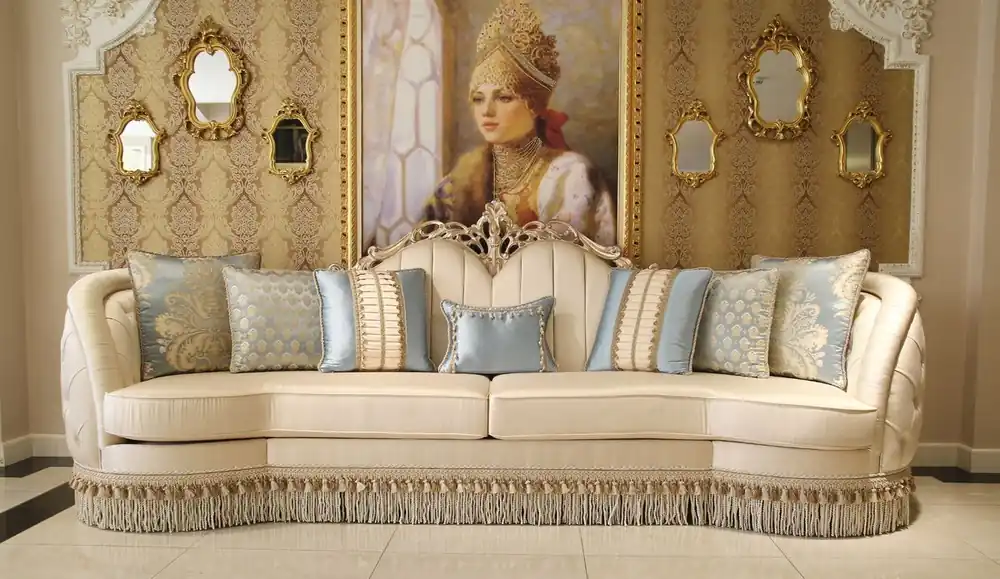 Preiswert Casa Padrino Luxus Barock Wohnzimmer Sofa Beige / Silber 300 x 95 x H. 115 cm - Prunkvolles Sofa im Barockstil - Edle Barock Wohnzimmer Möbel