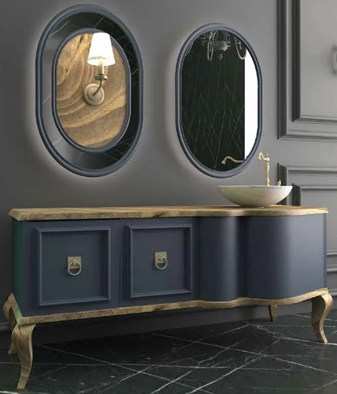 Preis Gesenkt Casa Padrino Luxus Barock Badezimmer Set Naturfarben / Blau - 1 Waschtisch mit 2 Türen und 1 Waschbecken und 2 Wandspiegel - Prunkvolle Badezimmermöbel