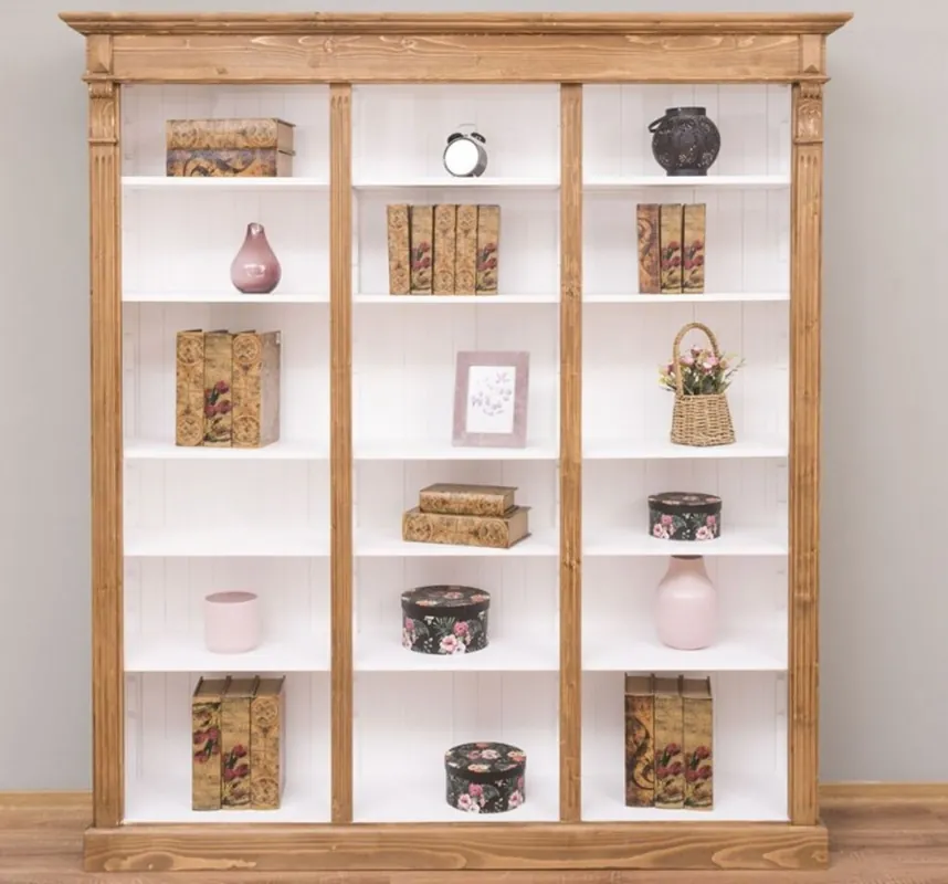 Casa Padrino Landhausstil Regalschrank Hellbraun / Weiß 180 x 39 x H. 197 cm - Massivholz Schrank - Bücherschrank - Wohnzimmerschrank - Büroschrank - Landhausstil Möbel Direkt Vom Hersteller