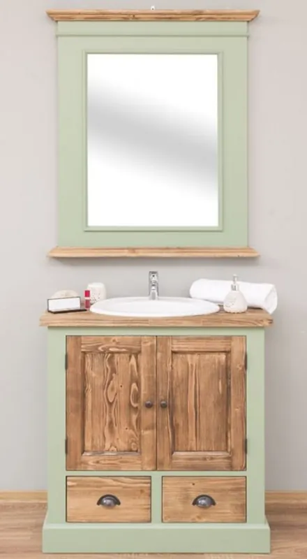 Casa Padrino Landhausstil Badezimmer Set Hellgrün / Braun - 1 Waschtisch & 1 Wandspiegel - Massivholz Badezimmer Möbel im Landhausstil Expressversand