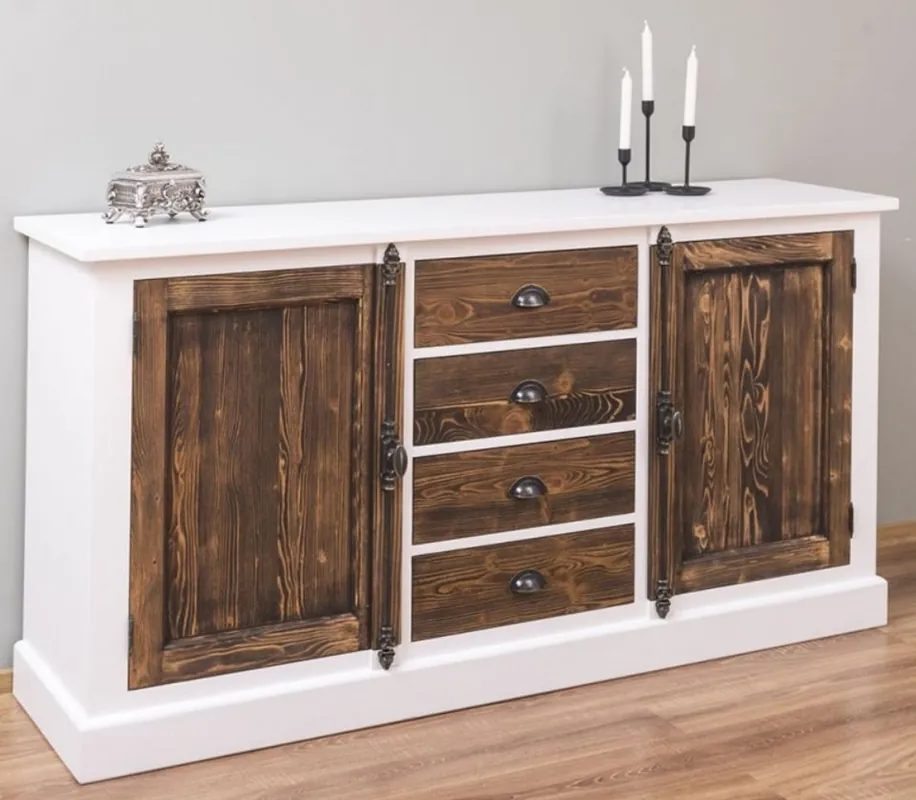 Aktuell Casa Padrino Landhausstil Sideboard Weiß / Dunkelbraun 180 x 48 x H. 93 cm - Massivholz Schrank mit 2 Türen und 4 Schubladen - Möbel im Landhausstil