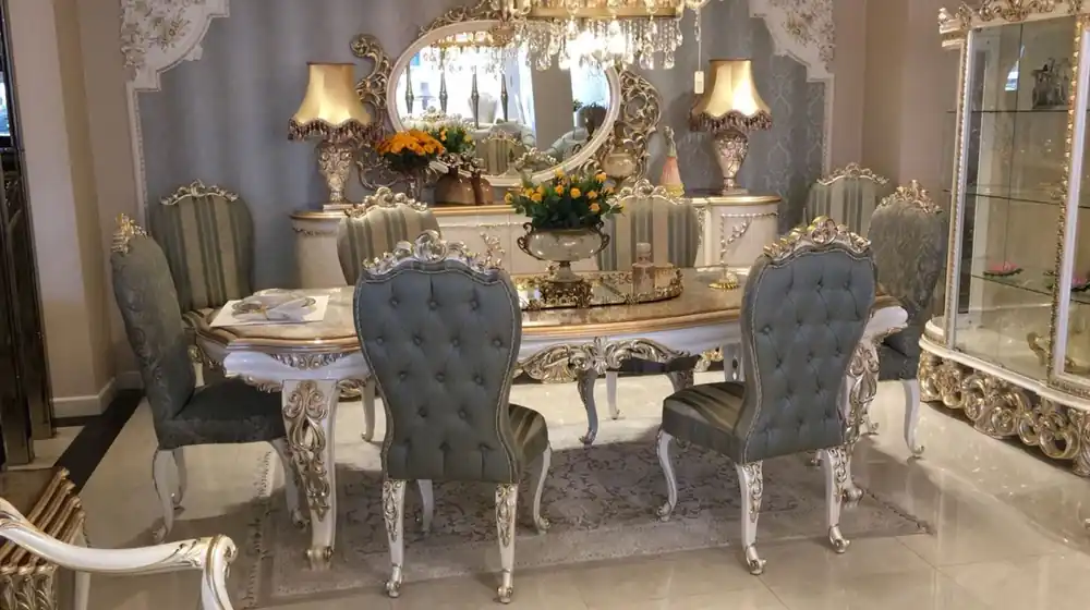 Casa Padrino Luxus Barock Esszimmer Set - 1 Esstisch & 8 Esszimmerstühle - Barock Esszimmermöbel - Luxus Qualität - Edel & Prunkvoll Preisknaller