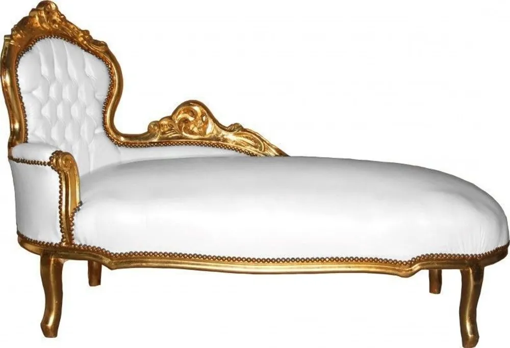 Top-Angebot Casa Padrino Barock Chaiselongue Weiß / Gold Lederoptik - Möbel Antik Stil