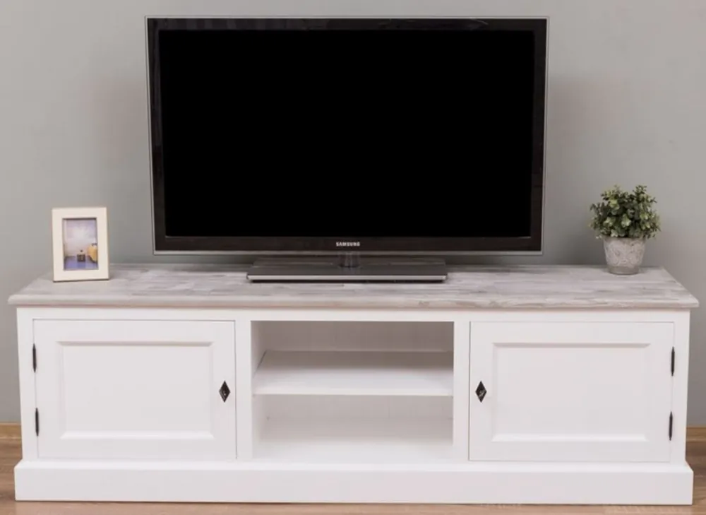 Sonderangebot Casa Padrino Landhausstil TV Schrank Weiß / Grau 180 x 46 x H. 56 cm - Massivholz Fernsehschrank mit 2 Türen - Landhausstil Wohnzimmer Möbel