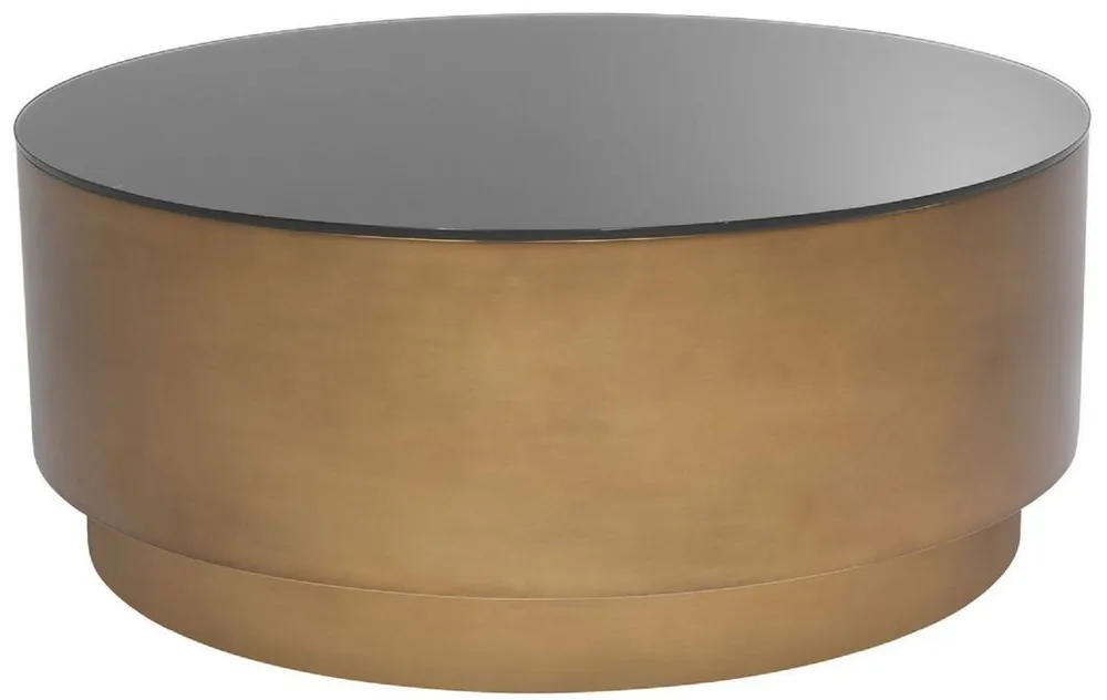 Casa Padrino Luxus Couchtisch Antik Messingfarben Ø 100 x H. 41 cm - Runder Stahl Wohnzimmertisch mit Glasplatte - Wohnzimmer Möbel - Luxus Möbel Begrenztes Angebot