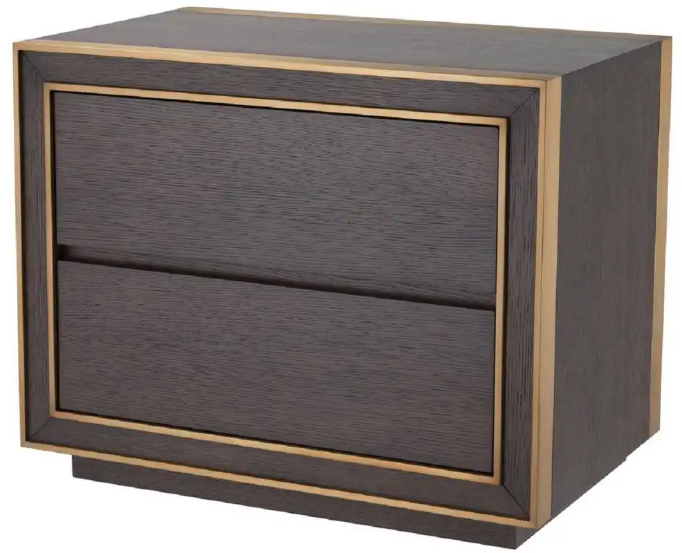 Echt Casa Padrino Luxus Nachttisch Braun / Messingfarben 76 x 48,5 x H. 61,5 cm - Beistelltisch mit 2 Schubladen - Luxus Schlafzimmer Möbel