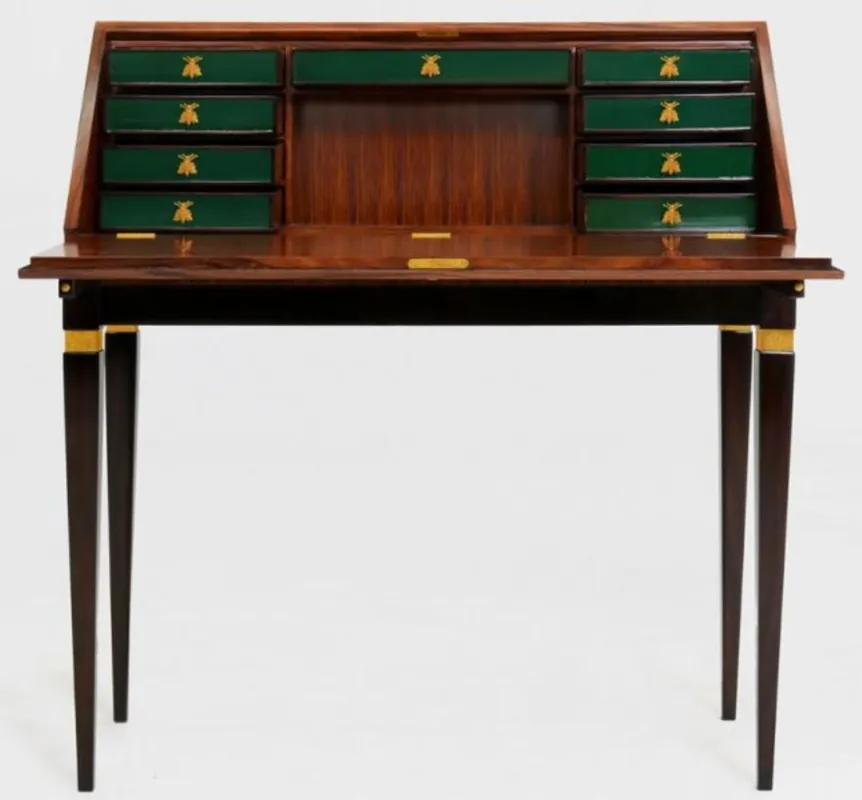 Casa Padrino Luxus Jugendstil Sekretär mit 9 Schubladen Braun / Schwarz / Grün / Gold 98 x 45 x H. 106 cm - Massivholz Schreibtisch - Barock & Jugendstil Büromöbel Top-Preis