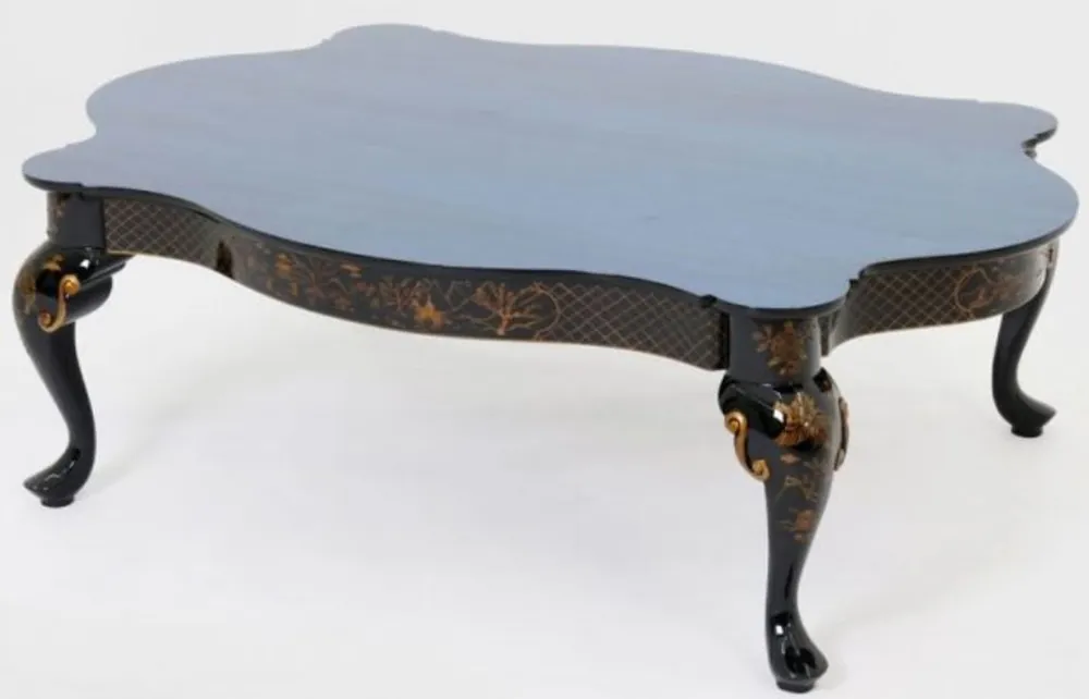 Top-Seller Casa Padrino Luxus Barock Couchtisch Blau / Schwarz / Bronzefarben 130 x 93 x H. 43 cm - Prunkvoller Massivholz Wohnzimmertisch - Barock Möbel