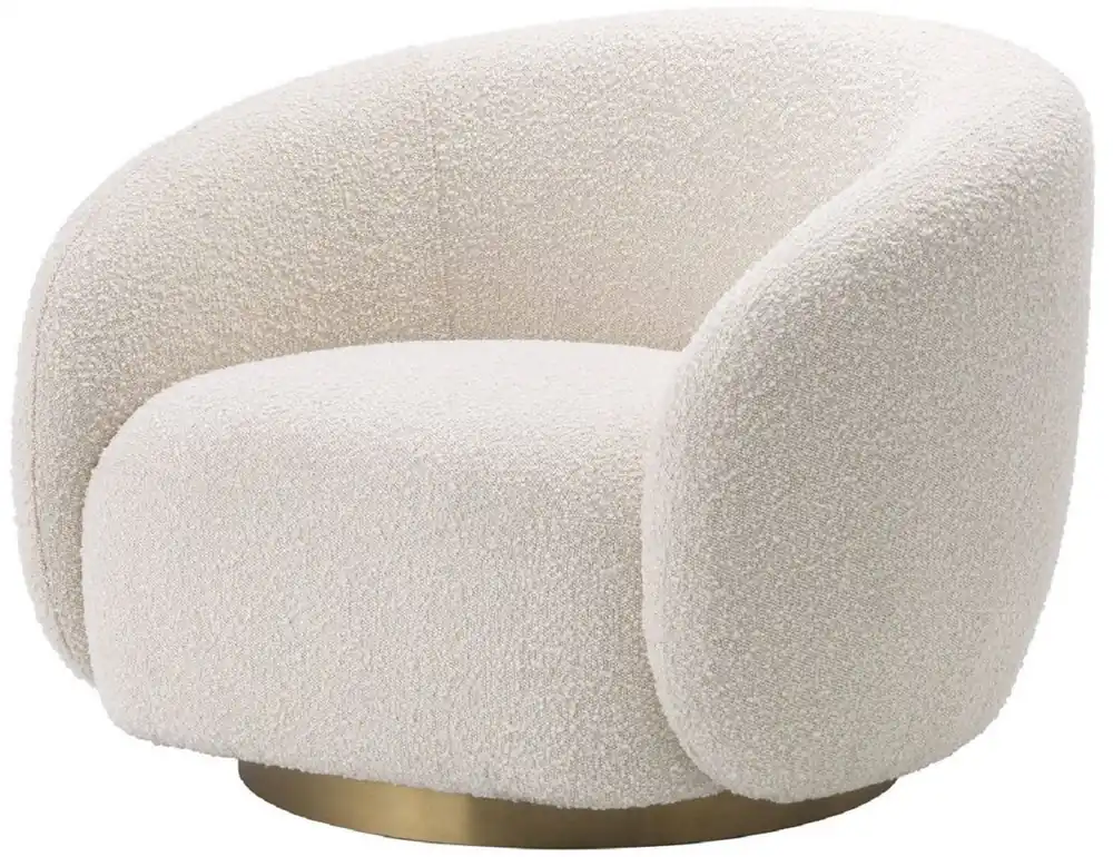 Casa Padrino Luxus Drehsessel Creme / Messingfarben 96 x 85 x H. 70 cm - Wohnzimmer Sessel - Luxus Möbel Sichere Zahlung