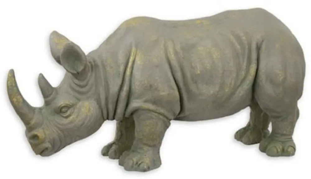 Casa Padrino Kunstharz Deko Skulptur Nashorn Grau / Gold 77 x 25,2 x H. 36 cm - Dekofigur - Tierfigur - Wohnzimmer Deko Markenprodukt