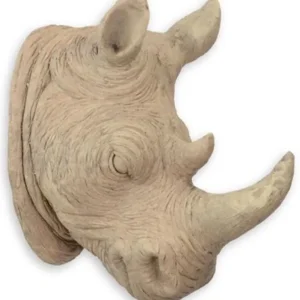 Casa Padrino Kunstharz Wanddeko Skulptur Nashornkopf Beige 23 x H. 40,5 cm - Dekofigur - Tierfigur - Wohnzimmer Deko Aktuell