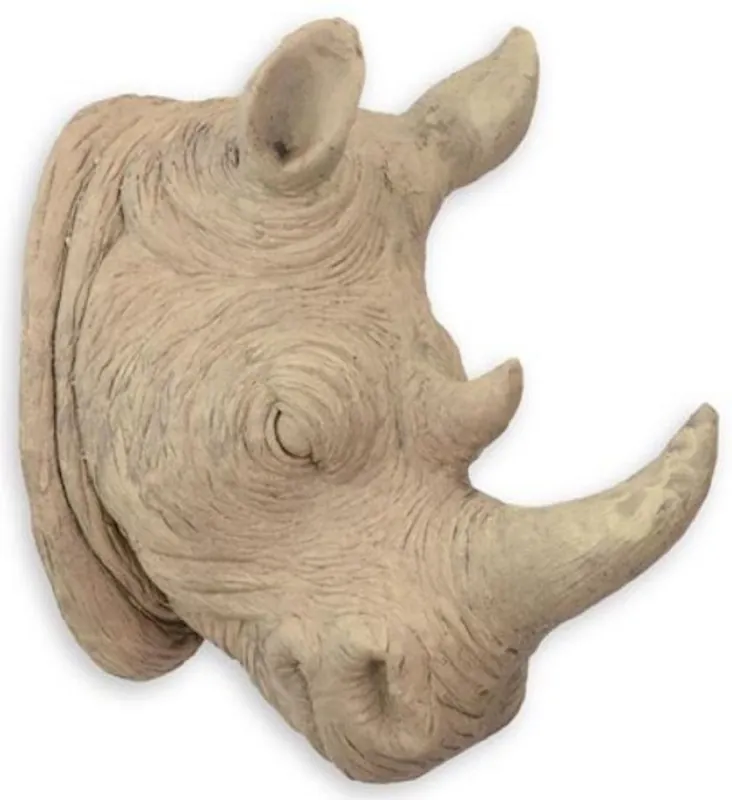 Casa Padrino Kunstharz Wanddeko Skulptur Nashornkopf Beige 23 x H. 40,5 cm - Dekofigur - Tierfigur - Wohnzimmer Deko Aktuell
