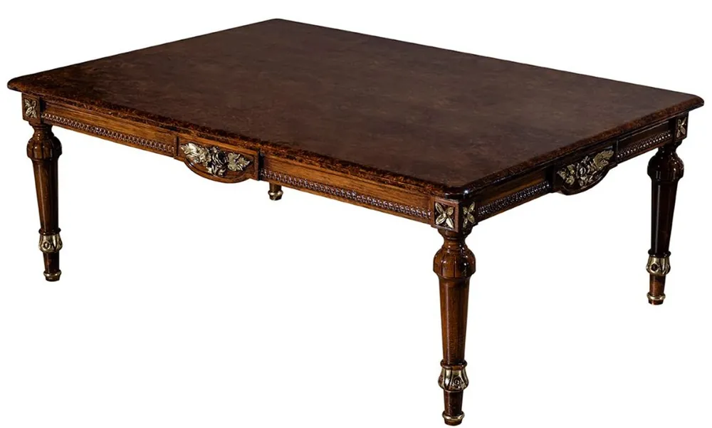 Zertifiziert Casa Padrino Luxus Barock Couchtisch Braun 122 x 86 x H. 46 cm - Massivholz Wohnzimmertisch im Barockstil - Barock Wohnzimmer Möbel