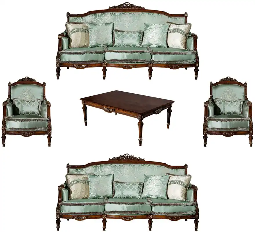 Rabatt Casa Padrino Luxus Barock Wohnzimmer Set Hellgrün / Braun - 2 Sofas & 2 Sessel & 1 Couchtisch - Prunkvolle Wohnzimmer Möbel im Barockstil