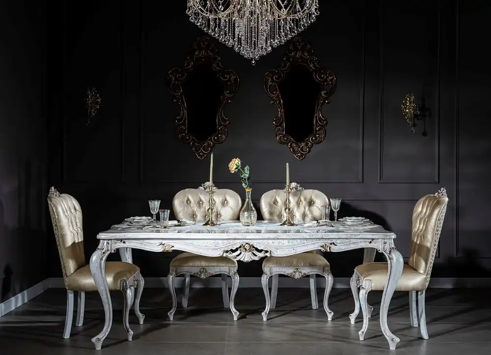 Direkt Vom Hersteller Casa Padrino Luxus Barock Esszimmer Set Gold / Antik Weiß - 1 Esstisch & 6 Esszimmerstühle - Esszimmermöbel im Barockstil - Edel & Prunkvoll