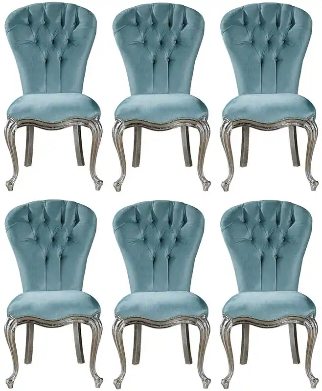 Neu Casa Padrino Luxus Barock Esszimmer Stuhl Set Hellblau / Silber 55 x 55 x H. 107 cm - Küchen Stühle 6er Set - Edle Barock Esszimmer Möbel