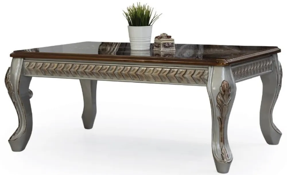 Casa Padrino Luxus Barock Couchtisch Braun / Silber / Bronze 115 x 77 x H. 48 cm - Massivholz Wohnzimmertisch - Wohnzimmer Möbel im Barockstil Mega-Angebot