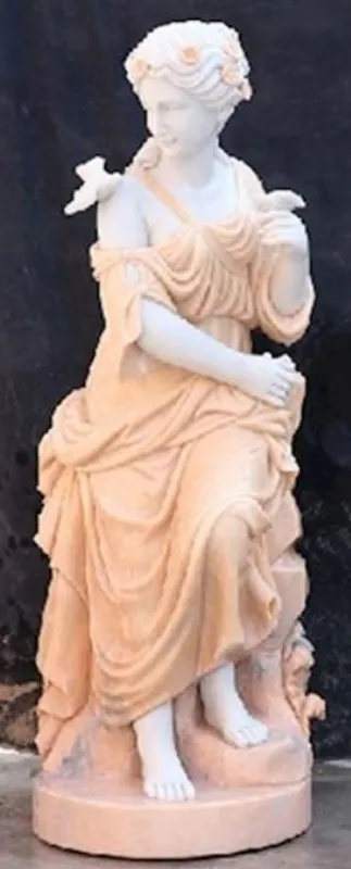 Casa Padrino Jugendstil Marmor Deko Skulptur sitzende Dame Weiß / Beige 50 x 50 x H. 130 cm - Gartendeko Statue - Terrassen Deko Figur Geprüft