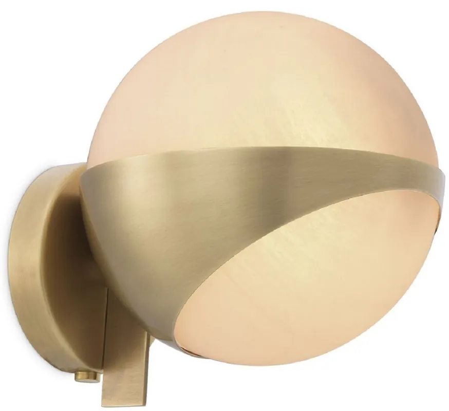 Casa Padrino Luxus Wandleuchte Antik Messingfarben / Weiß 14 x 18 x H. 19 cm - Elegante Metall Wandlampe mit rundem Glas Lampenschirm Aktuell
