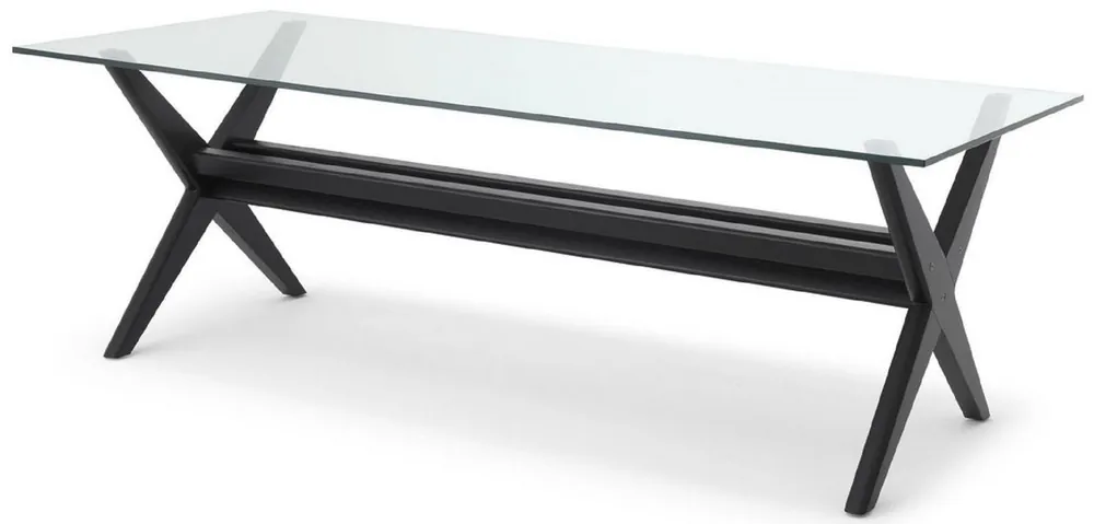 Casa Padrino Luxus Esstisch Schwarz 230 x 100 x H. 77 cm - Massivholz Küchentisch mit Glasplatte - Rechteckiger Esszimmertisch - Luxus Esszimmer Möbel Expressversand