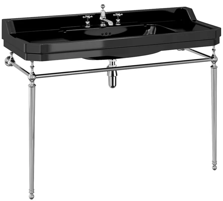 Heißes Angebot Casa Padrino Luxus Jugendstil Waschtisch Schwarz / Silber 121 x 51 x H. 90 cm - Porzellan 3-Loch Stand Waschbecken mit Untergestell - Badezimmer Möbel