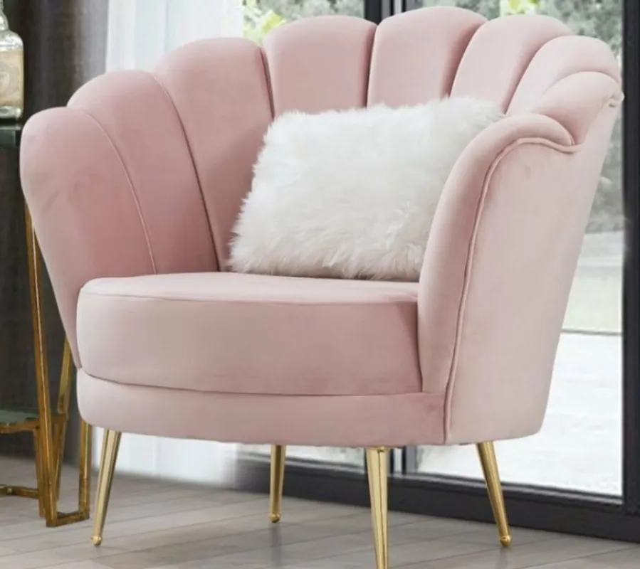 Casa Padrino Designer Art Deco Wohnzimmer Sessel Rosa / Gold 85 x 55 x H. 85 cm - Art Deco Wohnzimmer Möbel Solange Der Vorrat Reicht