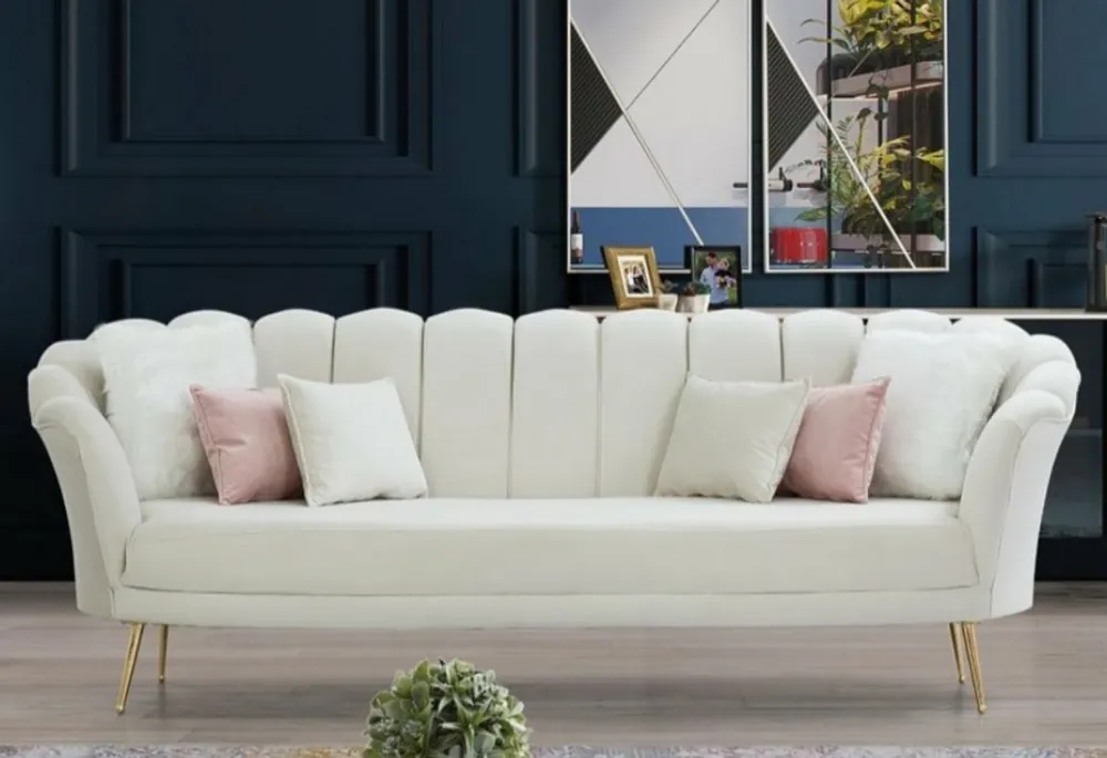 Geprüft Casa Padrino Designer Art Deco Wohnzimmer 3er Sofa Creme / Gold 190 x 60 x H. 85 cm - Art Deco Wohnzimmer Möbel