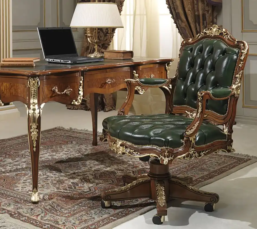 Casa Padrino Luxus Barock Schreibtisch Grün / Braun / Gold 156 x 88 x H. 80 cm - Prunkvoller handgefertigter Massivholz Bürotisch mit Echtleder - Barock Büromöbel - Luxus Qualität Schnäppchen