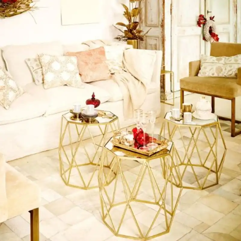 Versand Am Gleichen Tag Casa Padrino Luxus Beistelltisch Set Gold - 3 Metall Tische mit Glasplatte - Wohnzimmer Möbel - Luxus Kollektion