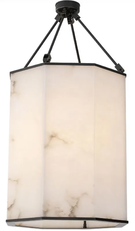 Casa Padrino Luxus Deckenleuchte Bronze / Alabaster 49 x 49 x H. 95 cm - Edle Metall Deckenlaterne mit Alabaster Lampenschirm - Luxus Qualität Super-Preis