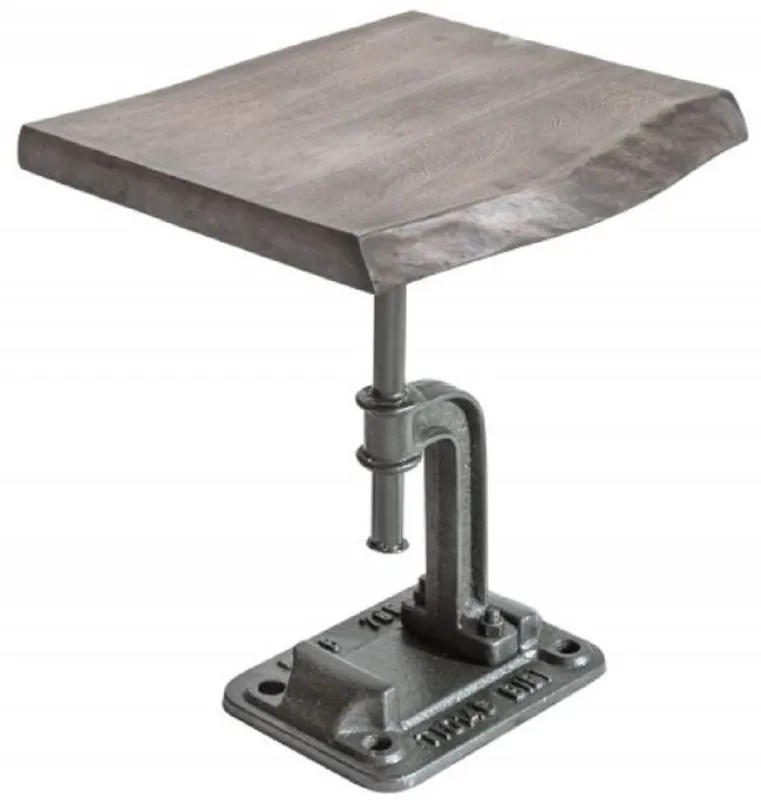 Casa Padrino Industrial Design Beistelltisch Grau 43 x 35 x H. 46 cm - Industrie Stil Metall Tisch mit Massivholz Tischplatte - Industrial Design Möbel Angebot