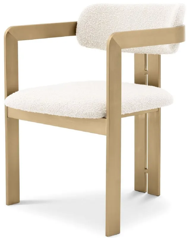 Casa Padrino Luxus Esszimmerstuhl Creme / Messingfarben 57,5 x 58 x H. 79 cm - Edler Küchenstuhl mit Armlehnen - Luxus Esszimmer Möbel Nur Für Kurze Zeit