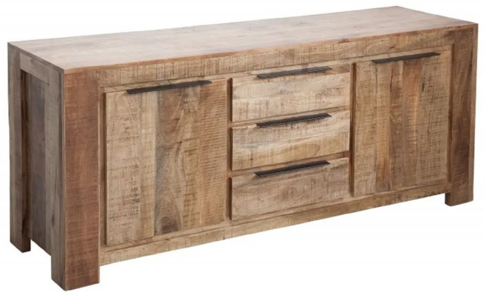 Casa Padrino Landhausstil Sideboard Naturfarben 175 x 50 x H. 76 cm - Massivholz Schrank mit 2 Türen und 3 Schubladen - Wohnzimmer Möbel Zertifiziert