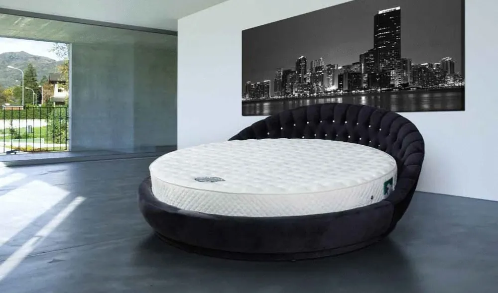 Casa Padrino Luxus Rundbett mit Glitzersteinen Schwarz Ø 240 x H. 90 cm - Rundes Doppelbett - Luxus Schlafzimmer Möbel Highlight