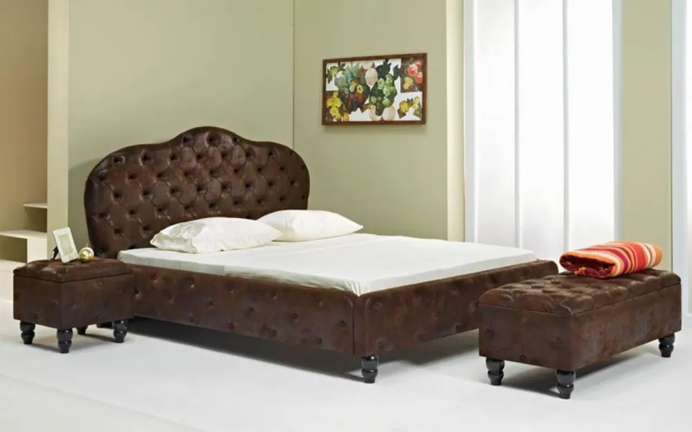 Casa Padrino Chesterfield Doppelbett Dunkelbraun / Schwarz - Verschiedene Größen - Elegantes Massivholz Bett mit Kopfteil - Chesterfield Schlafzimmer Möbel Rabatt
