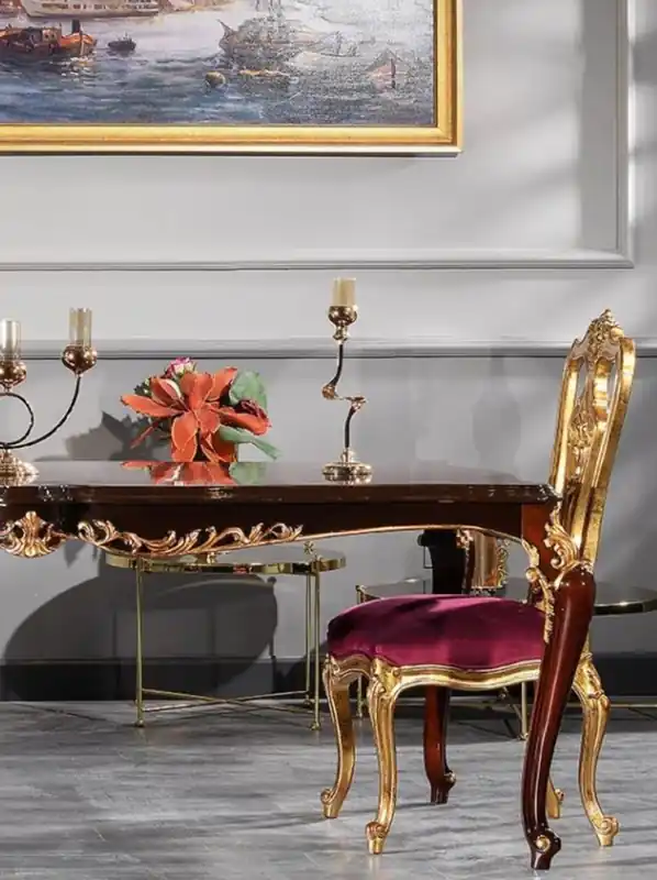 Casa Padrino Luxus Barock Esszimmer Stuhl Set Lila / Gold 59 x 61 x H. 116 cm - Prunkvolles Küchen Stühle 6er Set - Barock Esszimmer Möbel Sichere Zahlung