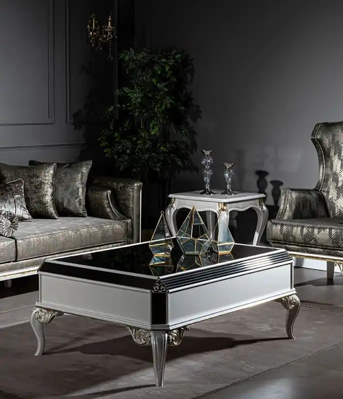 Casa Padrino Luxus Barock Couchtisch Weiß / Gold 122 x 85 x H. 48 cm - Edler Massivholz Wohnzimmertisch mit Glasplatte - Barock Wohnzimmer Möbel Wochenendangebot