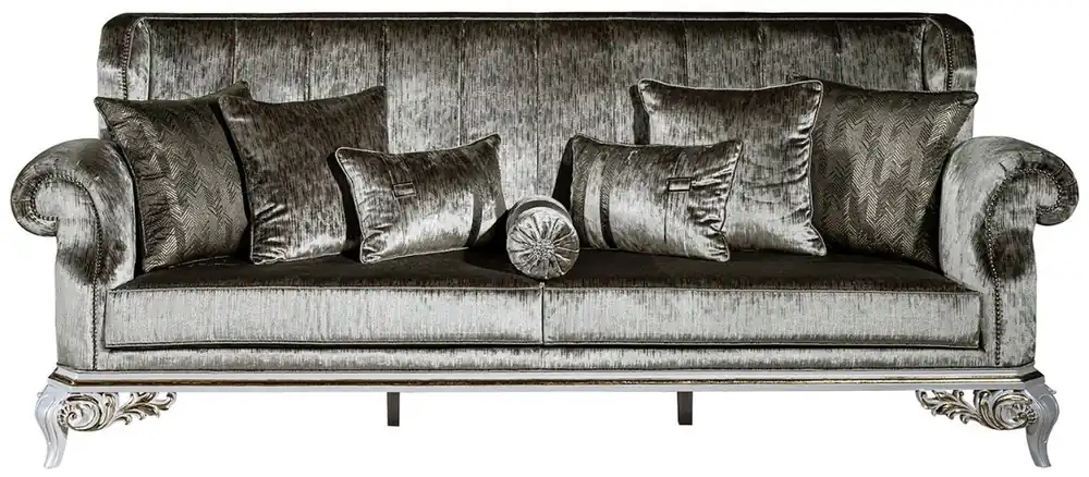 Sonderaktion Casa Padrino Luxus Barock Sofa Grün / Weiß / Gold 230 x 85 x H. 104 cm - Prunkvolles Wohnzimmer Sofa mit dekorativen Kissen - Edel & Prunkvoll