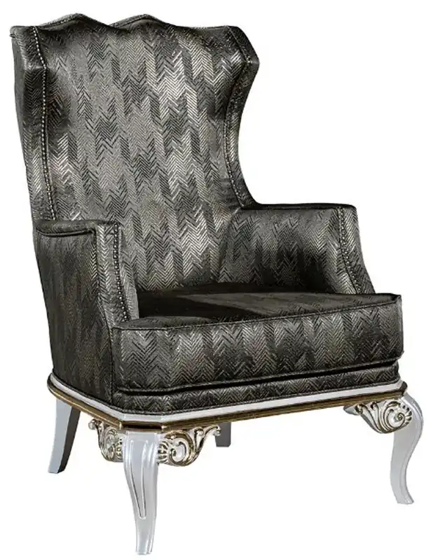 Casa Padrino Luxus Barock Ohrensessel Grün / Weiß / Gold 77 x 85 x H. 113 cm - Wohnzimmer Sessel mit elegantem Muster - Barock Wohnzimmer Möbel Neu