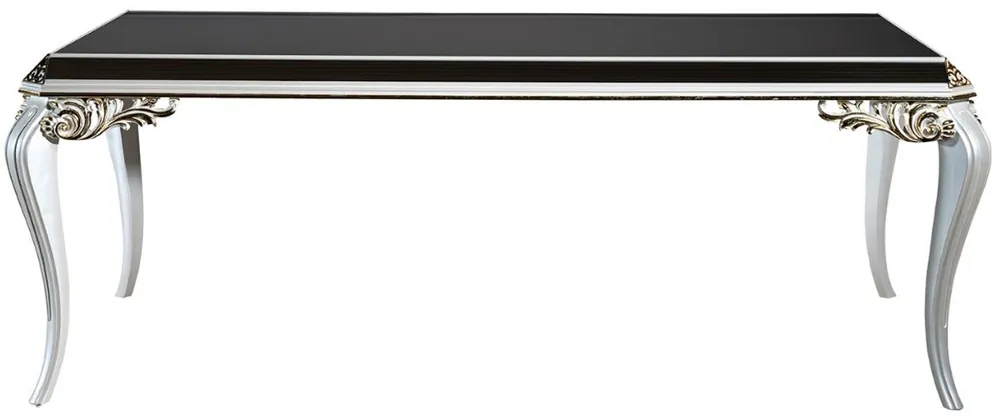 Billig Casa Padrino Luxus Barock Esstisch Weiß / Gold / Schwarz 207 x 104 x H. 78 cm - Massivholz Küchentisch mit Glasplatte - Edle Esszimmer Möbel im Barockstil