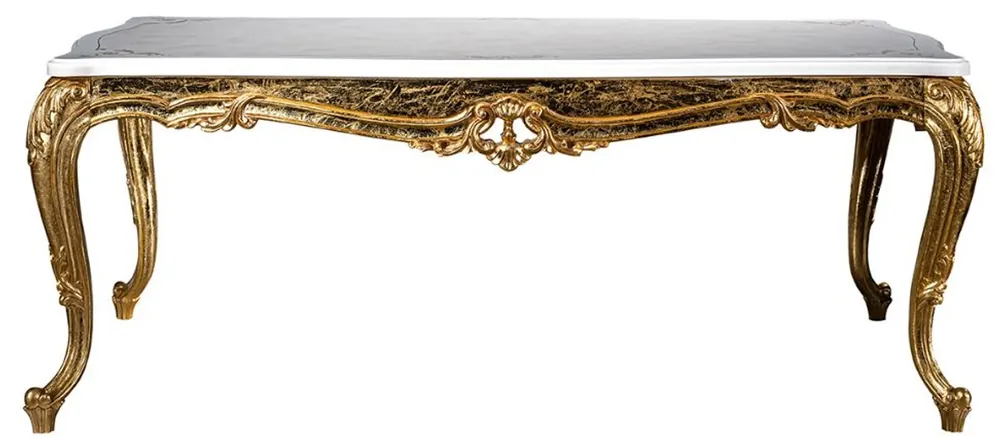 Günstig Casa Padrino Luxus Barock Esstisch Weiß / Gold 202 x 102 x H. 80 cm - Massivholz Küchentisch - Esszimmertisch - Prunkvolle Esszimmer Möbel im Barockstil